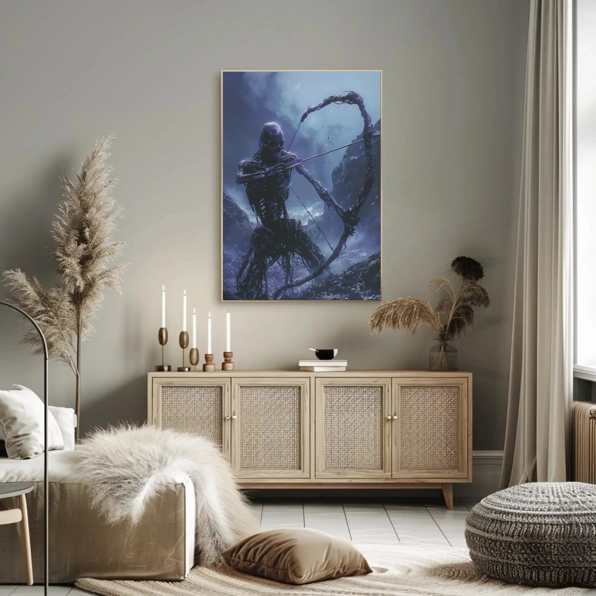 Fantasy Skeletal Archer in Ominous Dark Setting - Artistic Poster PosterGoat