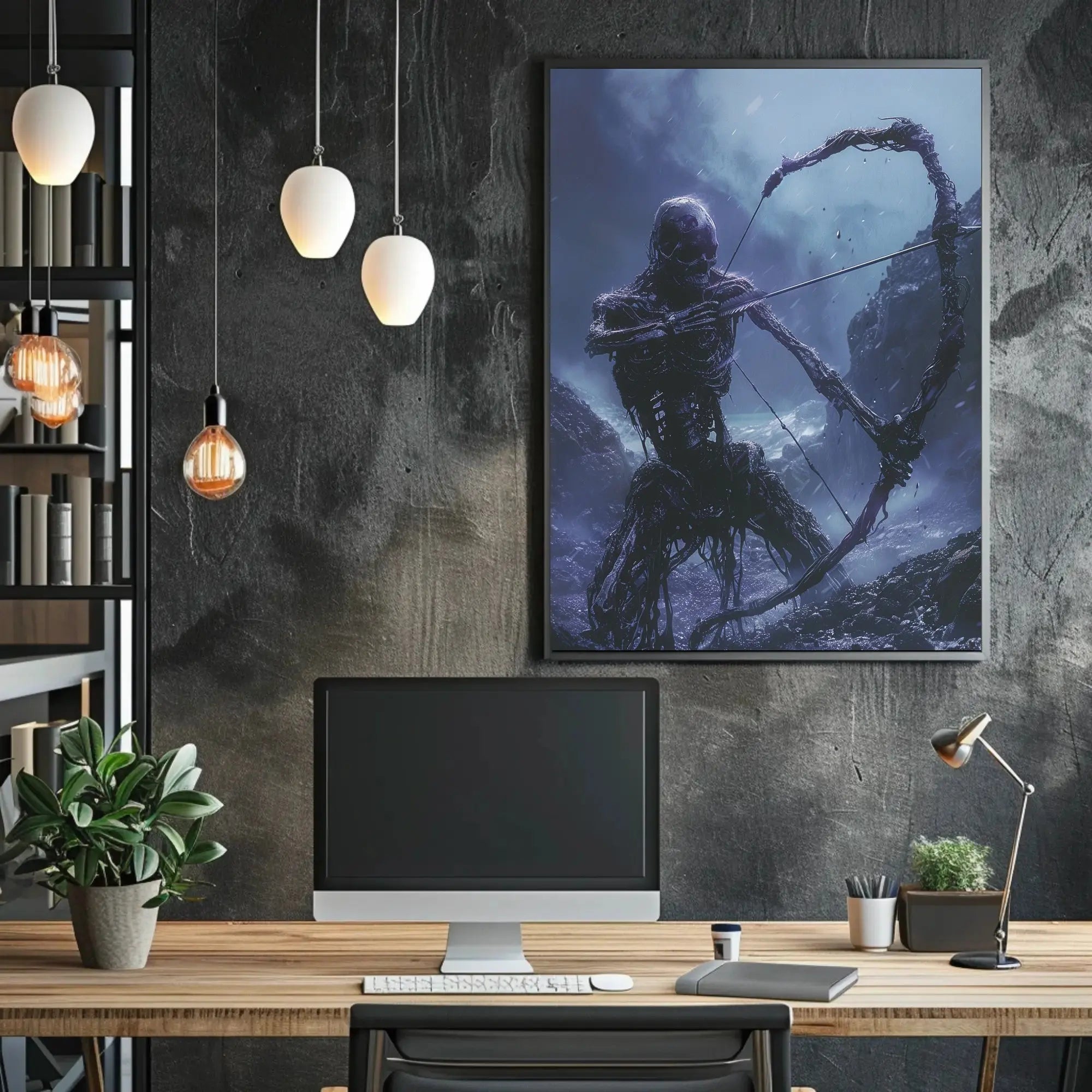 Fantasy Skeletal Archer in Ominous Dark Setting - Artistic Poster PosterGoat