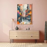 Festive East Asian Street Scene Vibrant Abstract Poster PosterGoat