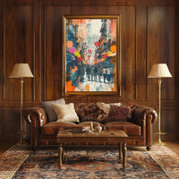 Festive East Asian Street Scene Vibrant Abstract Poster PosterGoat
