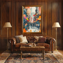 Festive East Asian Street Scene Vibrant Abstract Poster PosterGoat