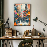 Festive East Asian Street Scene Vibrant Abstract Poster PosterGoat