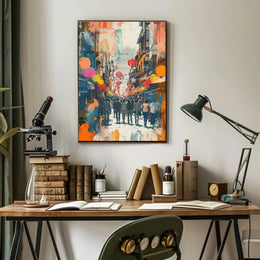 Festive East Asian Street Scene Vibrant Abstract Poster PosterGoat