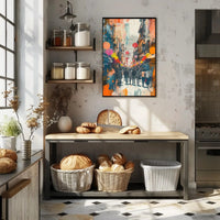 Festive East Asian Street Scene Vibrant Abstract Poster PosterGoat