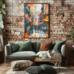 Festive East Asian Street Scene Vibrant Abstract Poster PosterGoat