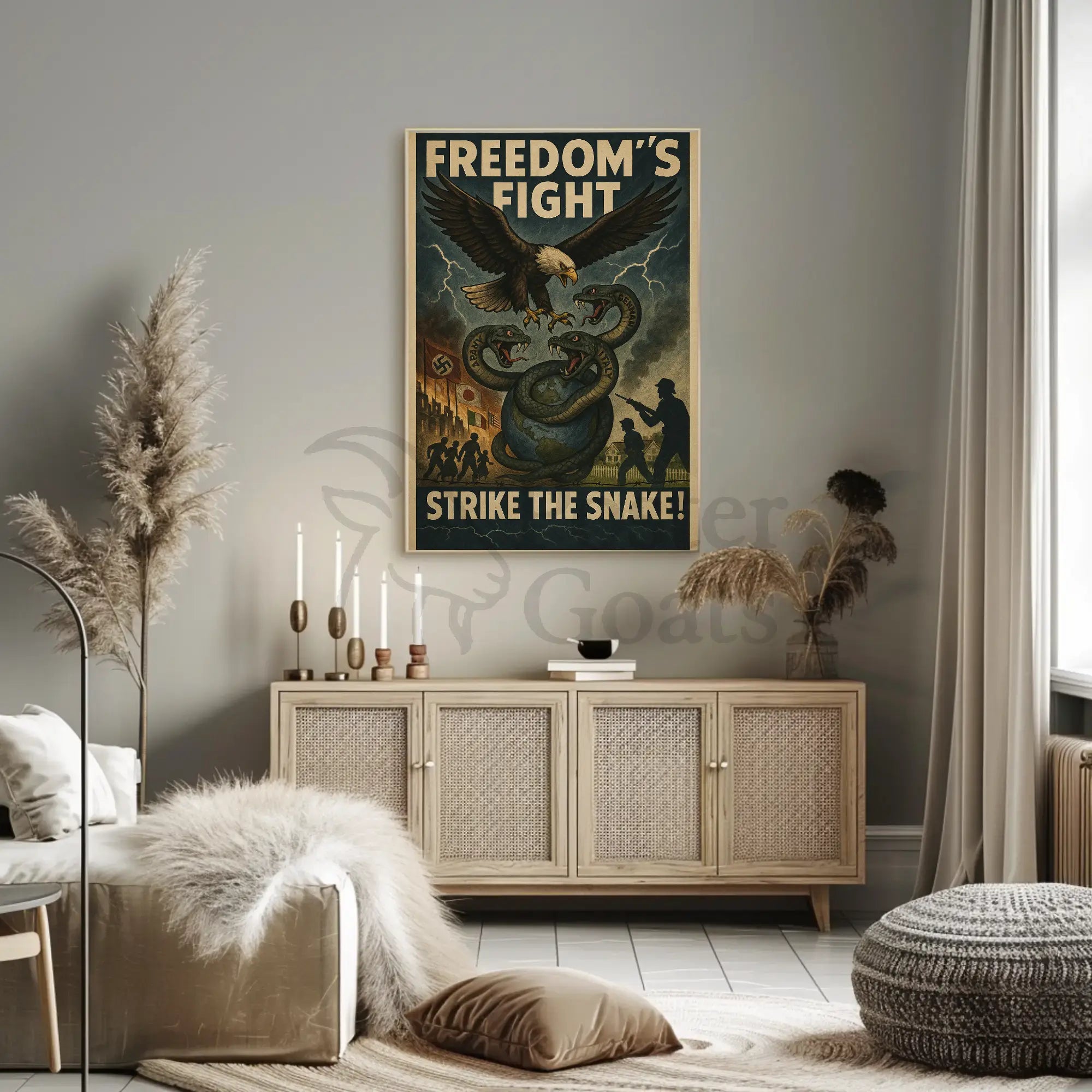Fierce Eagle Confronts Axis Powers WWII Propaganda Poster PosterGoat