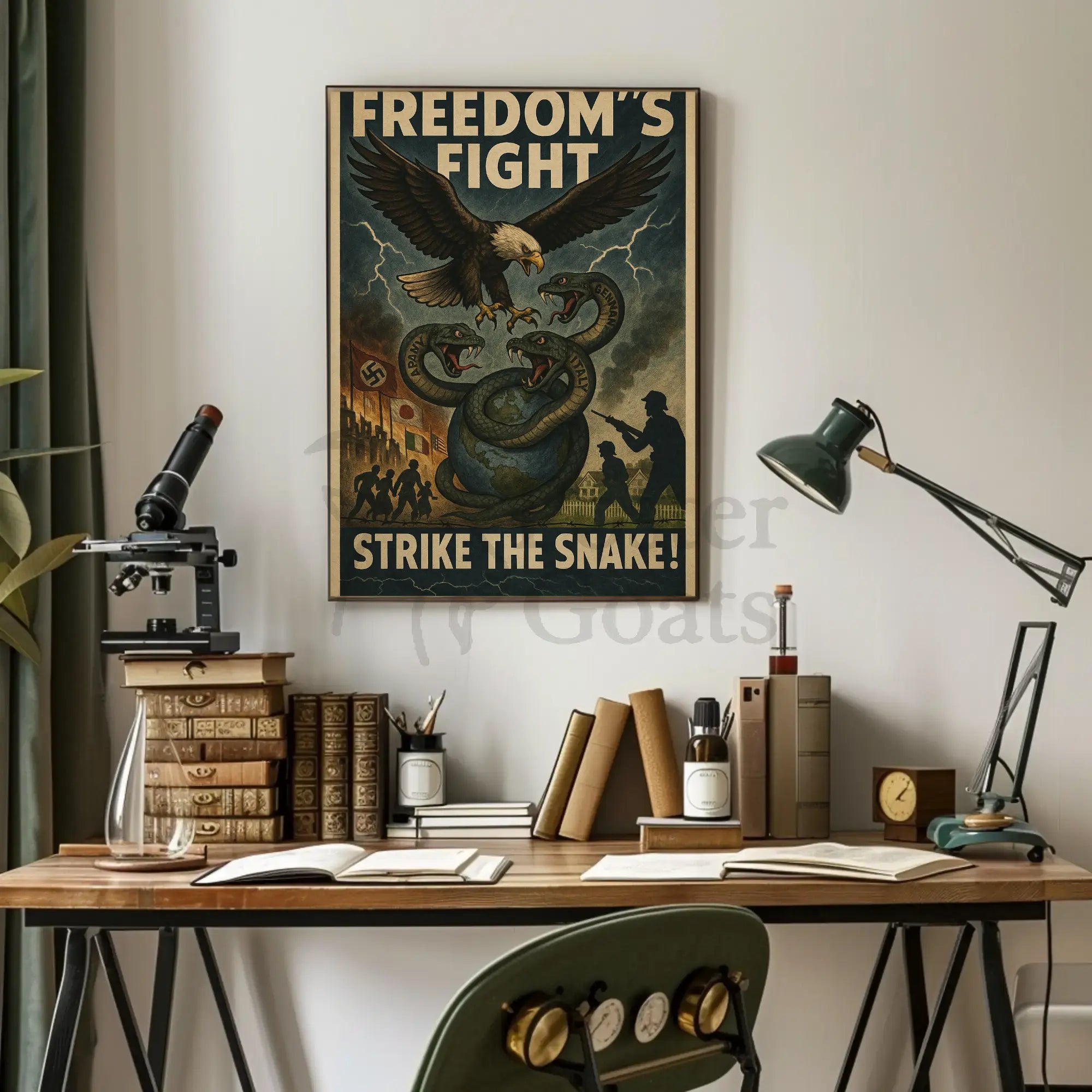 Fierce Eagle Confronts Axis Powers WWII Propaganda Poster PosterGoat