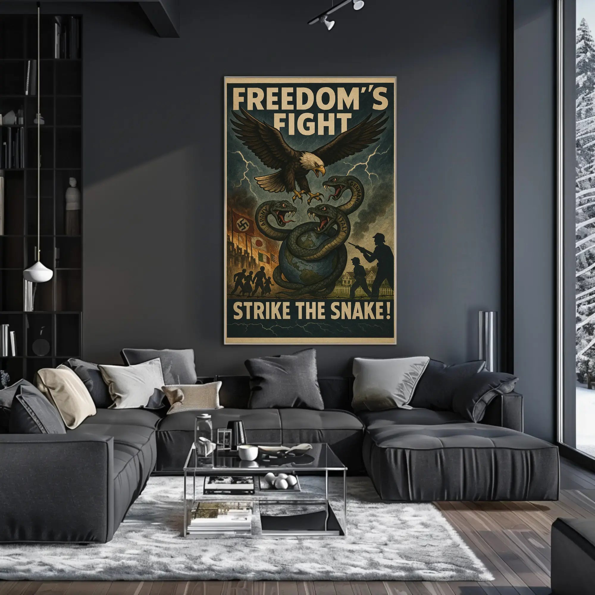 Fierce Eagle Confronts Axis Powers WWII Propaganda Poster PosterGoat
