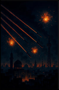 Fiery Chaos Over Cityscape: Futuristic Sci-Fi Poster PosterGoat