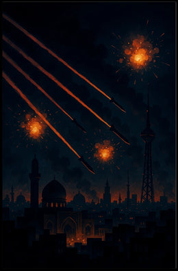 Fiery Chaos Over Cityscape: Futuristic Sci-Fi Poster PosterGoat