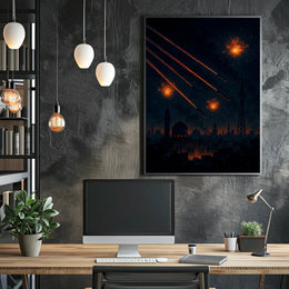Fiery Chaos Over Cityscape: Futuristic Sci-Fi Poster PosterGoat