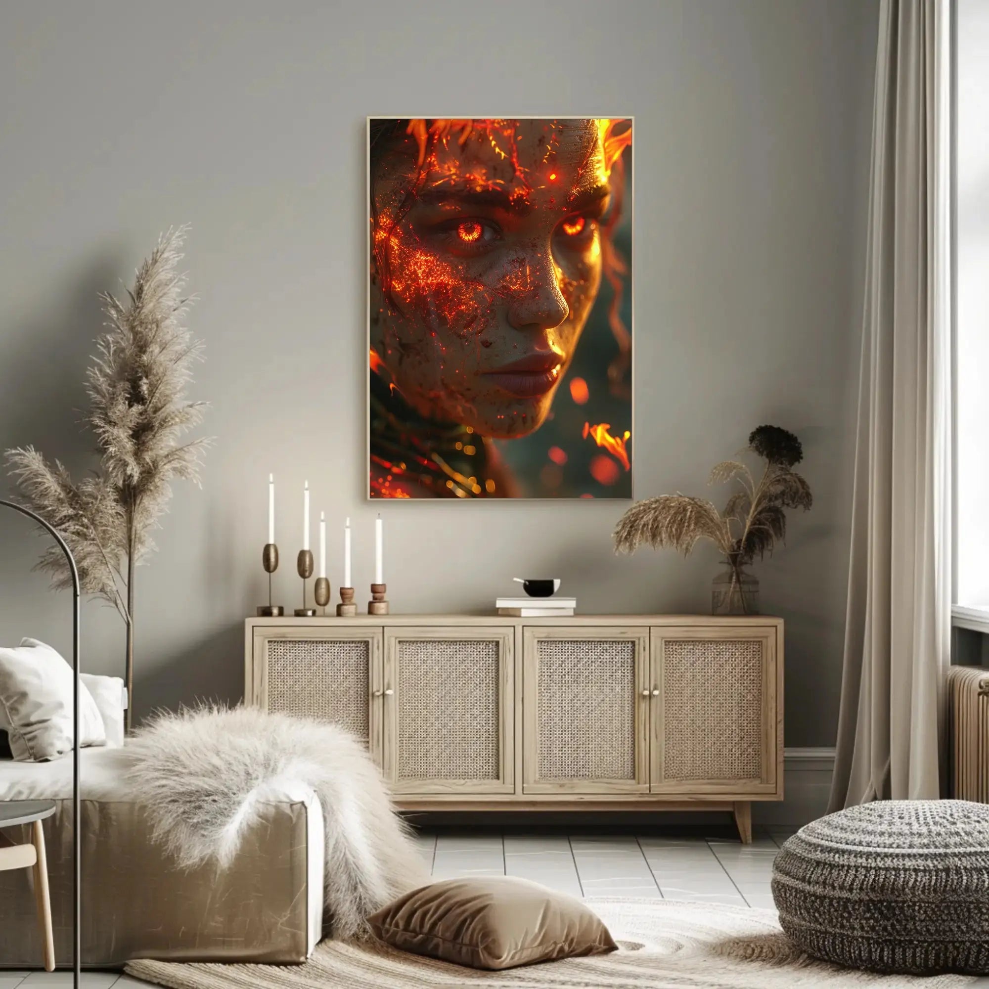 Fiery Elemental Magic Character Vivid Fantasy Sci-Fi Poster PosterGoat