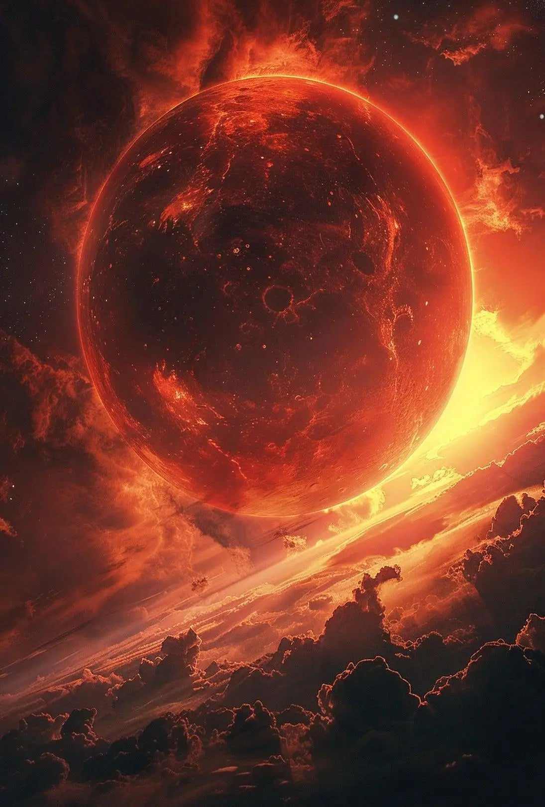 Fiery Planet Celestial Scene Futuristic Sci-Fi Poster PosterGoat