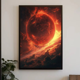 Fiery Planet Celestial Scene Futuristic Sci-Fi Poster PosterGoat