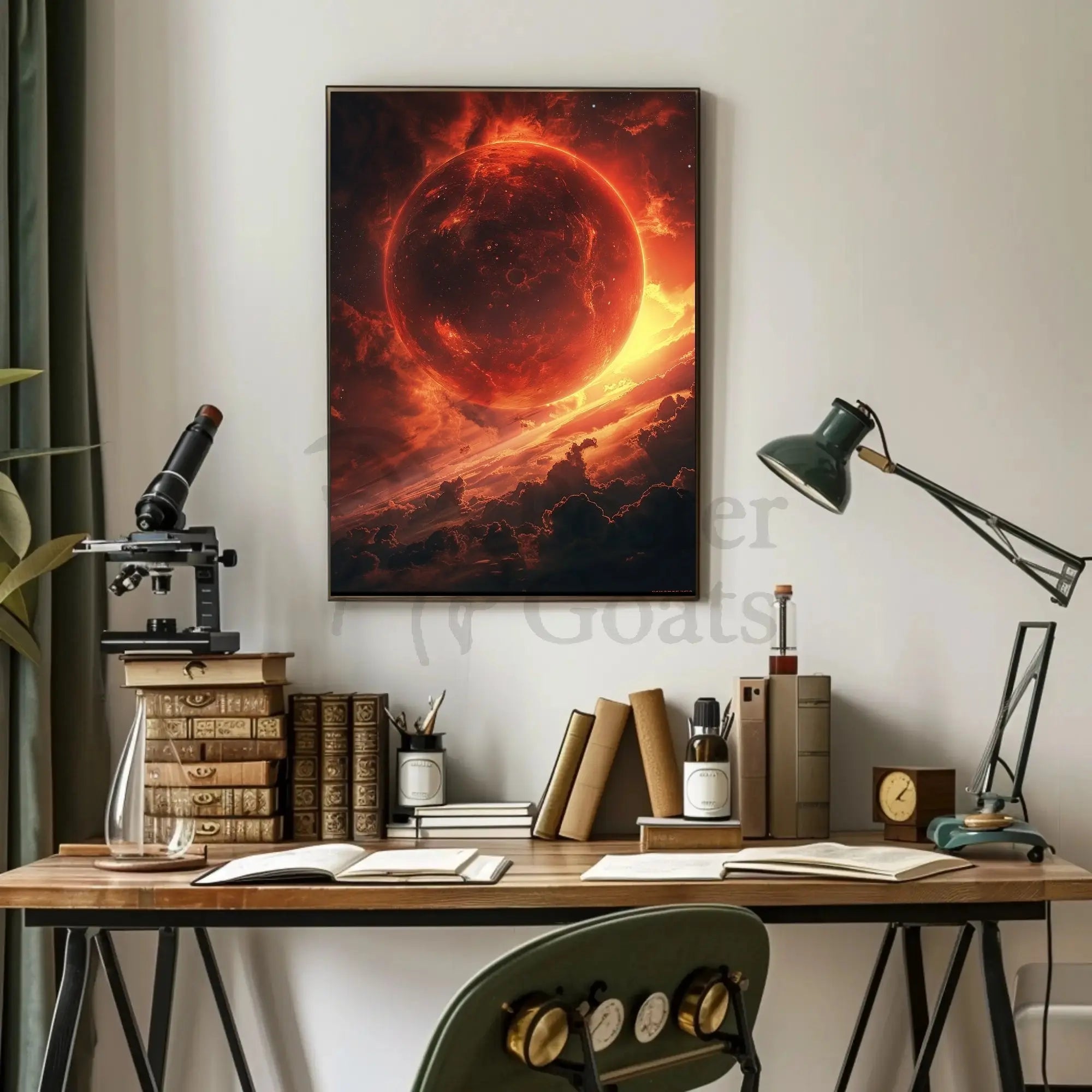 Fiery Planet Celestial Scene Futuristic Sci-Fi Poster PosterGoat