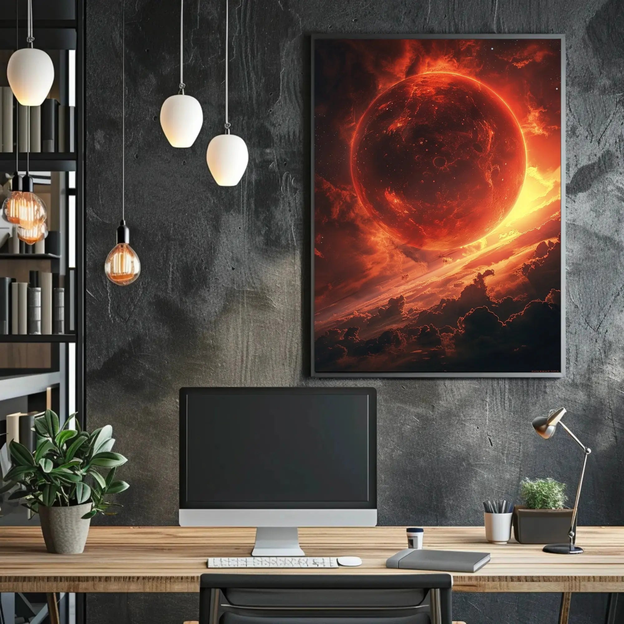Fiery Planet Celestial Scene Futuristic Sci-Fi Poster PosterGoat