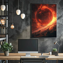 Fiery Planet Celestial Scene Futuristic Sci-Fi Poster PosterGoat