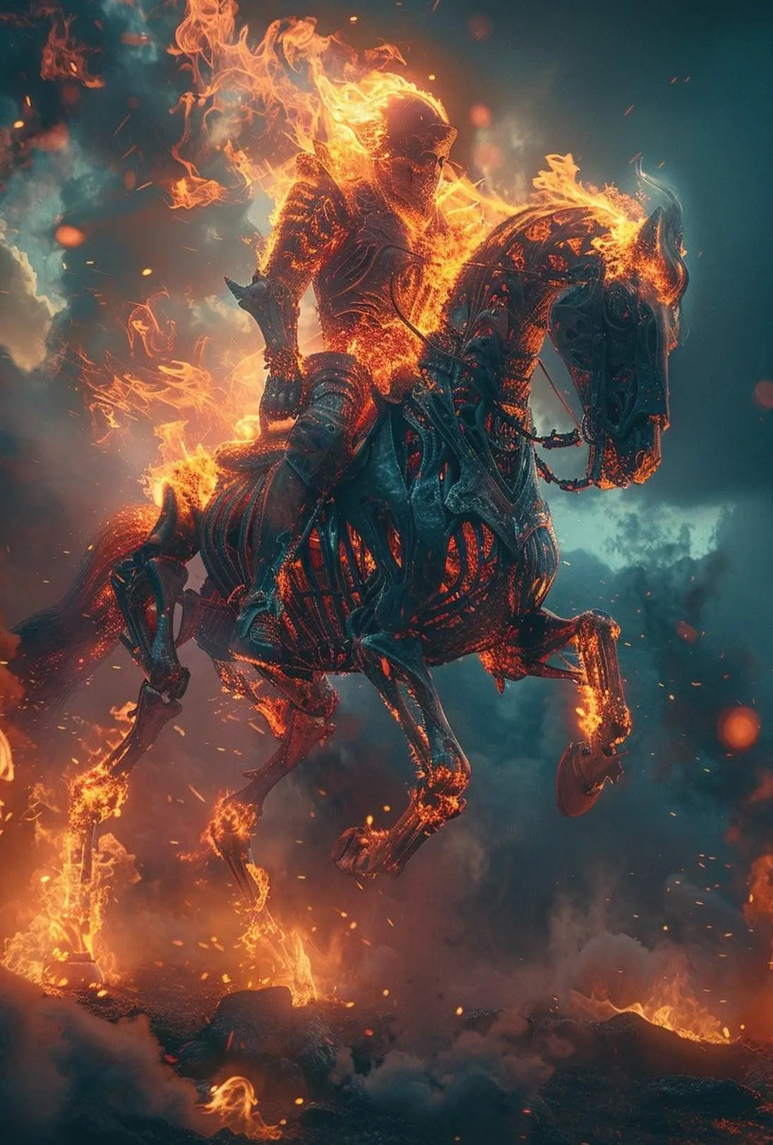 Fiery Spectral Rider Fantasy Art Poster PosterGoat