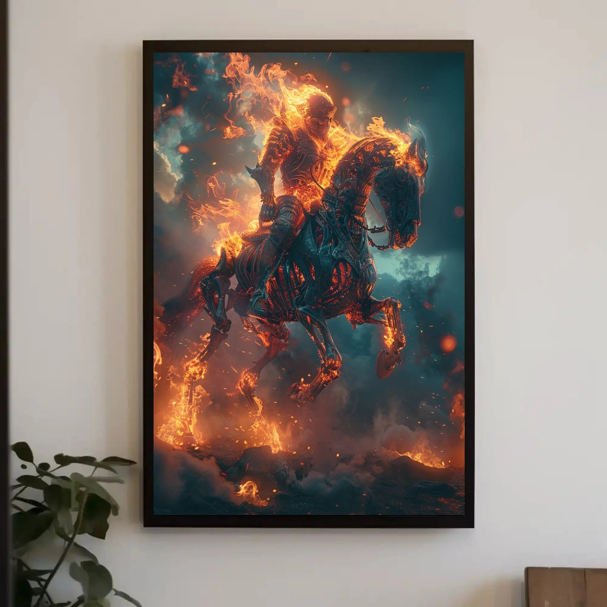 Fiery Spectral Rider Fantasy Art Poster PosterGoat