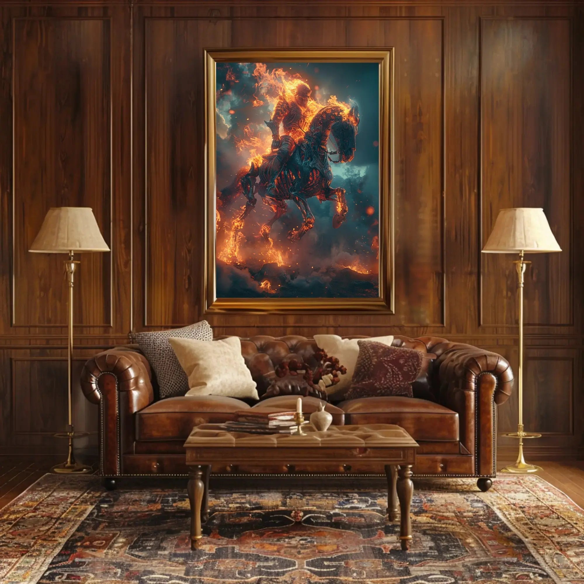 Fiery Spectral Rider Fantasy Art Poster PosterGoat