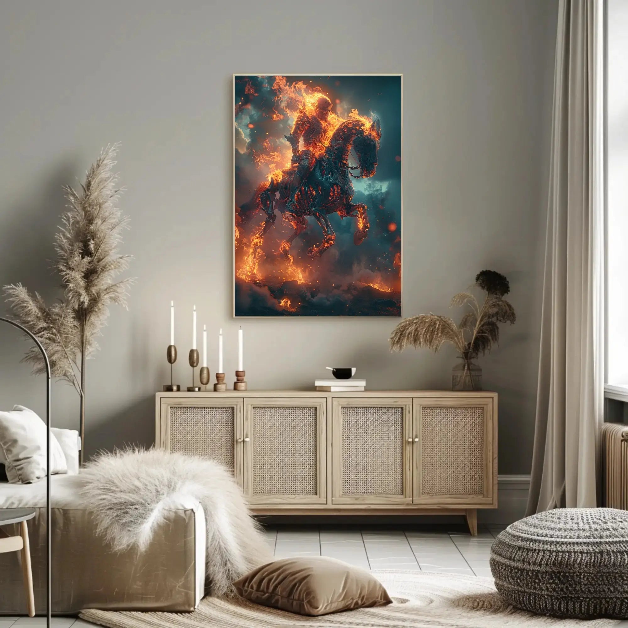 Fiery Spectral Rider Fantasy Art Poster PosterGoat