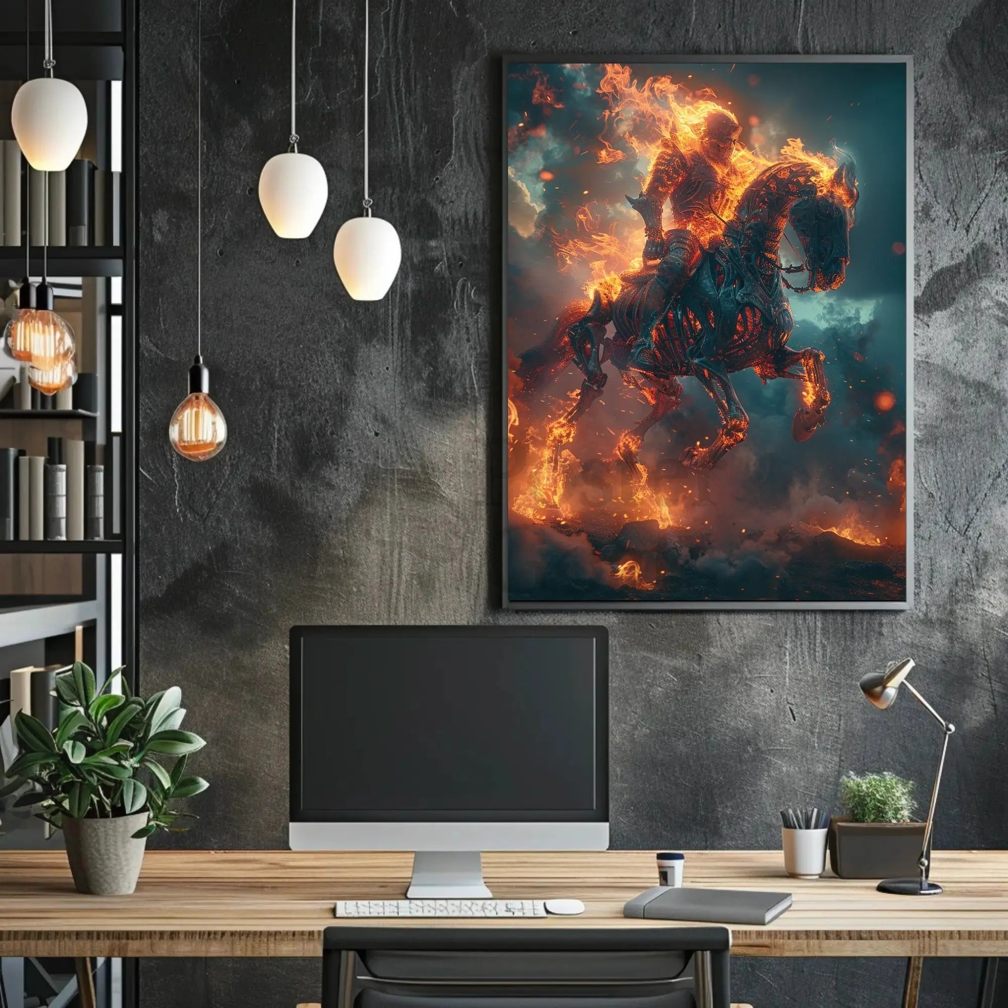Fiery Spectral Rider Fantasy Art Poster PosterGoat