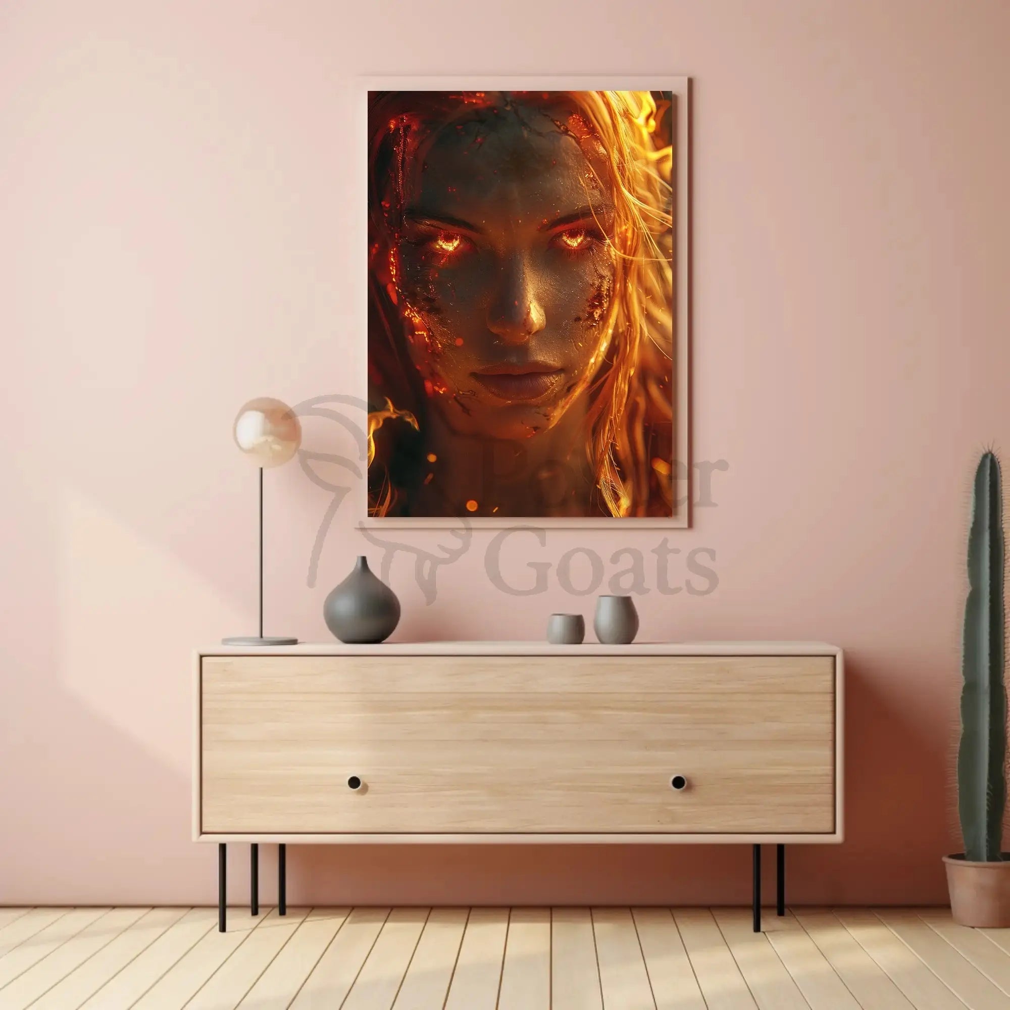 Fiery Transformation Hyper-Realistic Futuristic Sci-Fi Poster PosterGoat