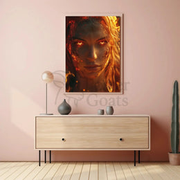 Fiery Transformation Hyper-Realistic Futuristic Sci-Fi Poster PosterGoat