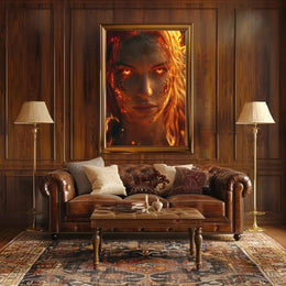 Fiery Transformation Hyper-Realistic Futuristic Sci-Fi Poster PosterGoat