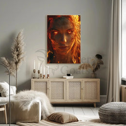 Fiery Transformation Hyper-Realistic Futuristic Sci-Fi Poster PosterGoat