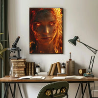 Fiery Transformation Hyper-Realistic Futuristic Sci-Fi Poster PosterGoat