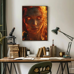 Fiery Transformation Hyper-Realistic Futuristic Sci-Fi Poster PosterGoat