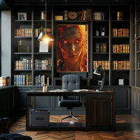 Fiery Transformation Hyper-Realistic Futuristic Sci-Fi Poster PosterGoat