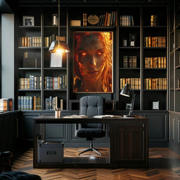 Fiery Transformation Hyper-Realistic Futuristic Sci-Fi Poster PosterGoat