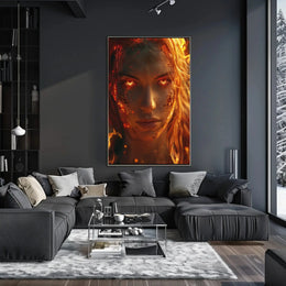 Fiery Transformation Hyper-Realistic Futuristic Sci-Fi Poster PosterGoat