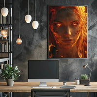 Fiery Transformation Hyper-Realistic Futuristic Sci-Fi Poster PosterGoat