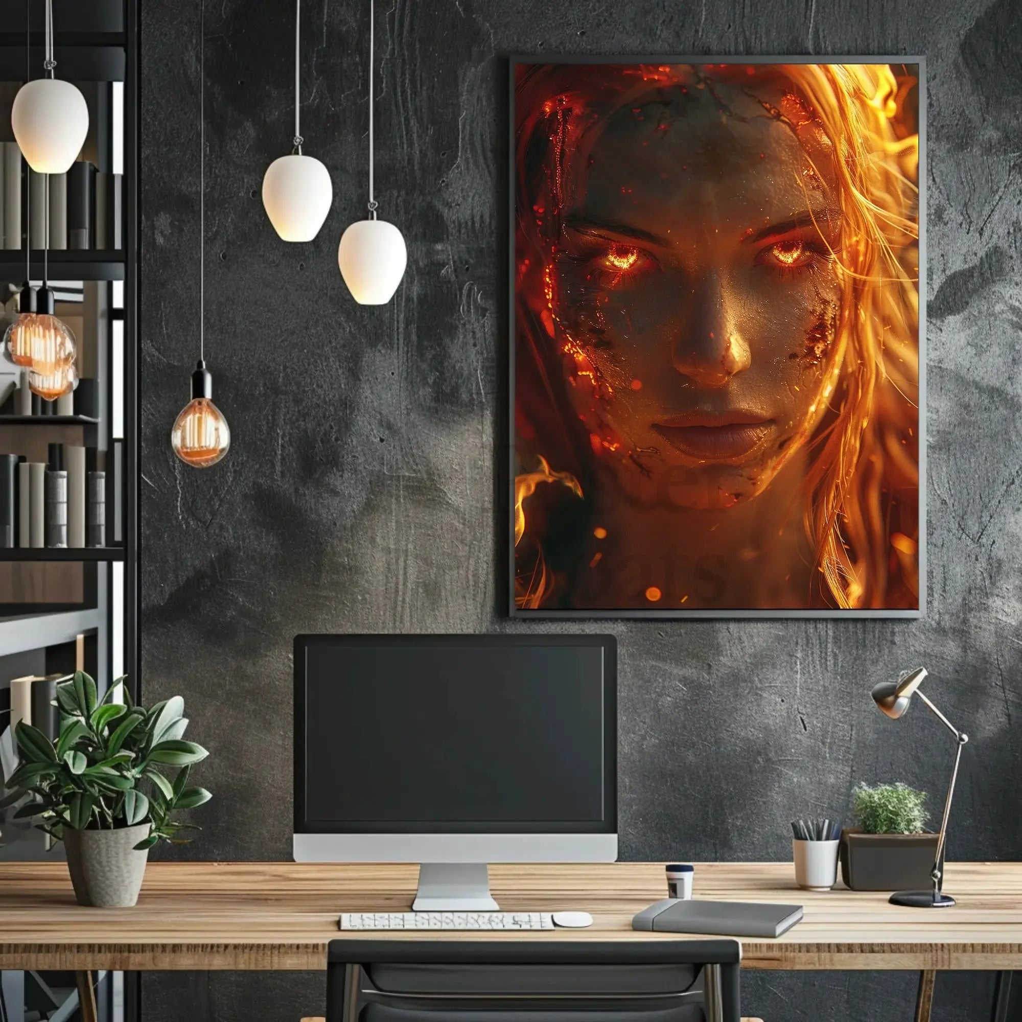 Fiery Transformation Hyper-Realistic Futuristic Sci-Fi Poster PosterGoat