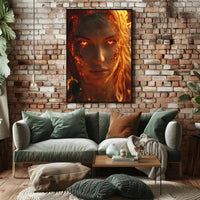 Fiery Transformation Hyper-Realistic Futuristic Sci-Fi Poster PosterGoat