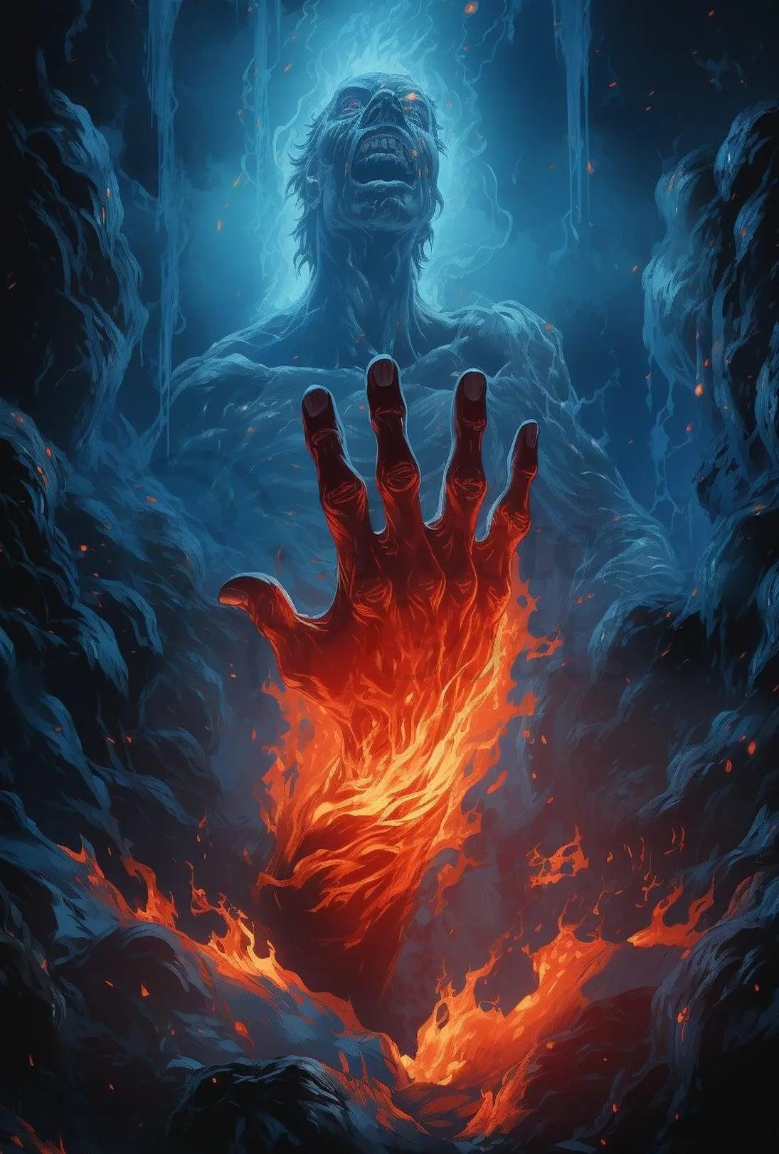 Fiery Transformation in Mythical Realm Sci-Fi Poster PosterGoat