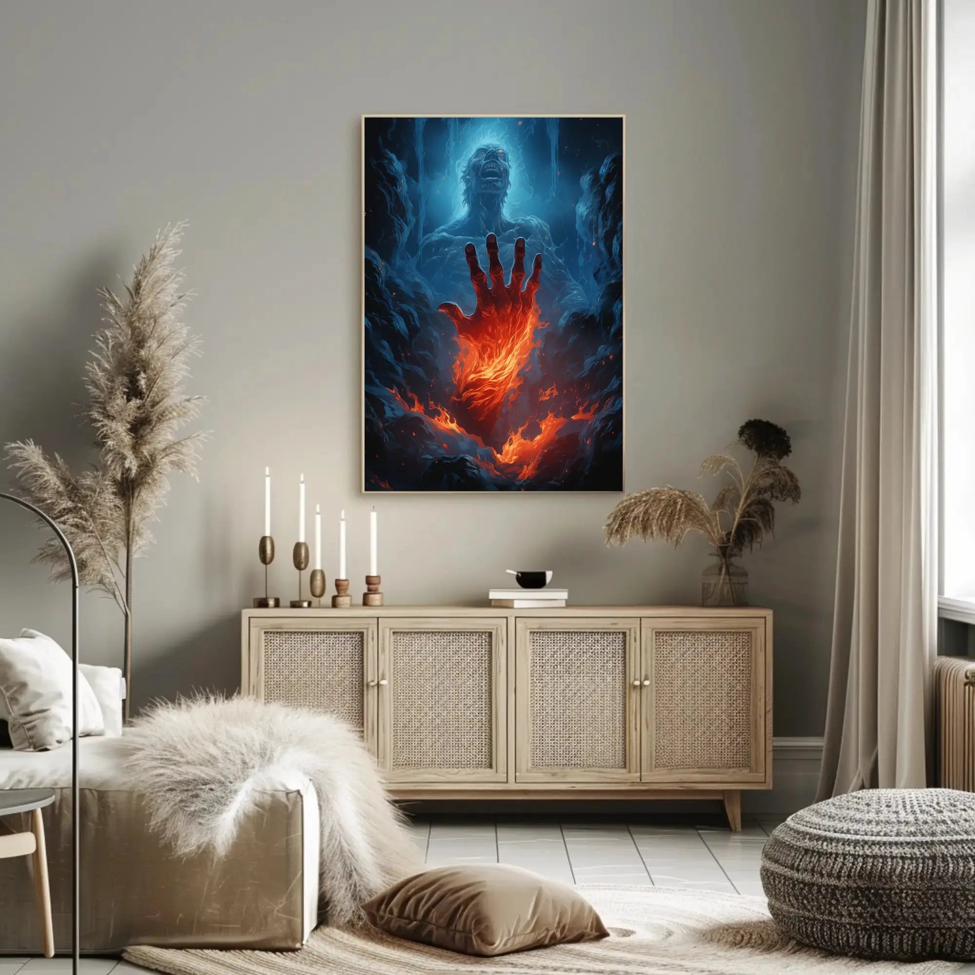 Fiery Transformation in Mythical Realm Sci-Fi Poster PosterGoat