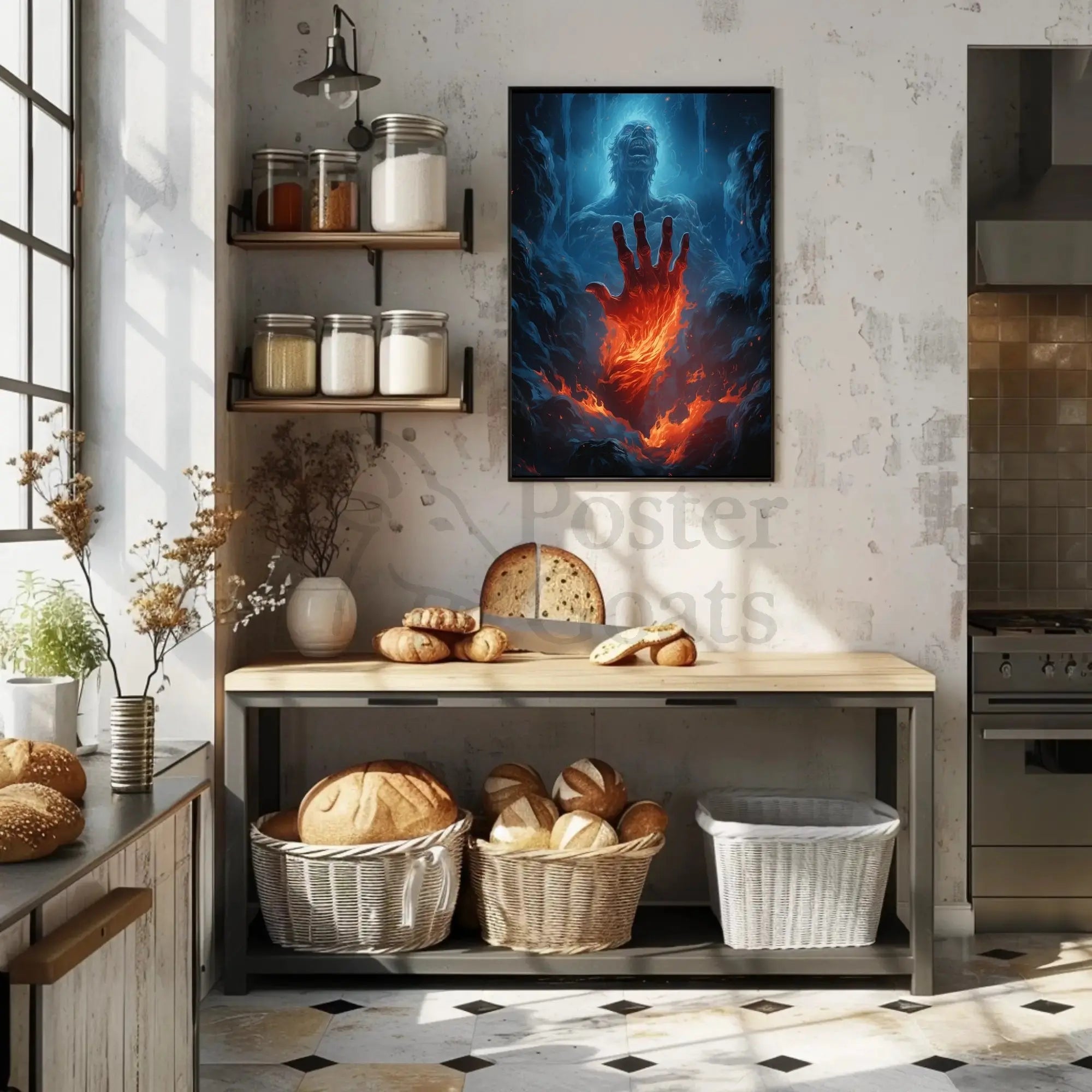 Fiery Transformation in Mythical Realm Sci-Fi Poster PosterGoat