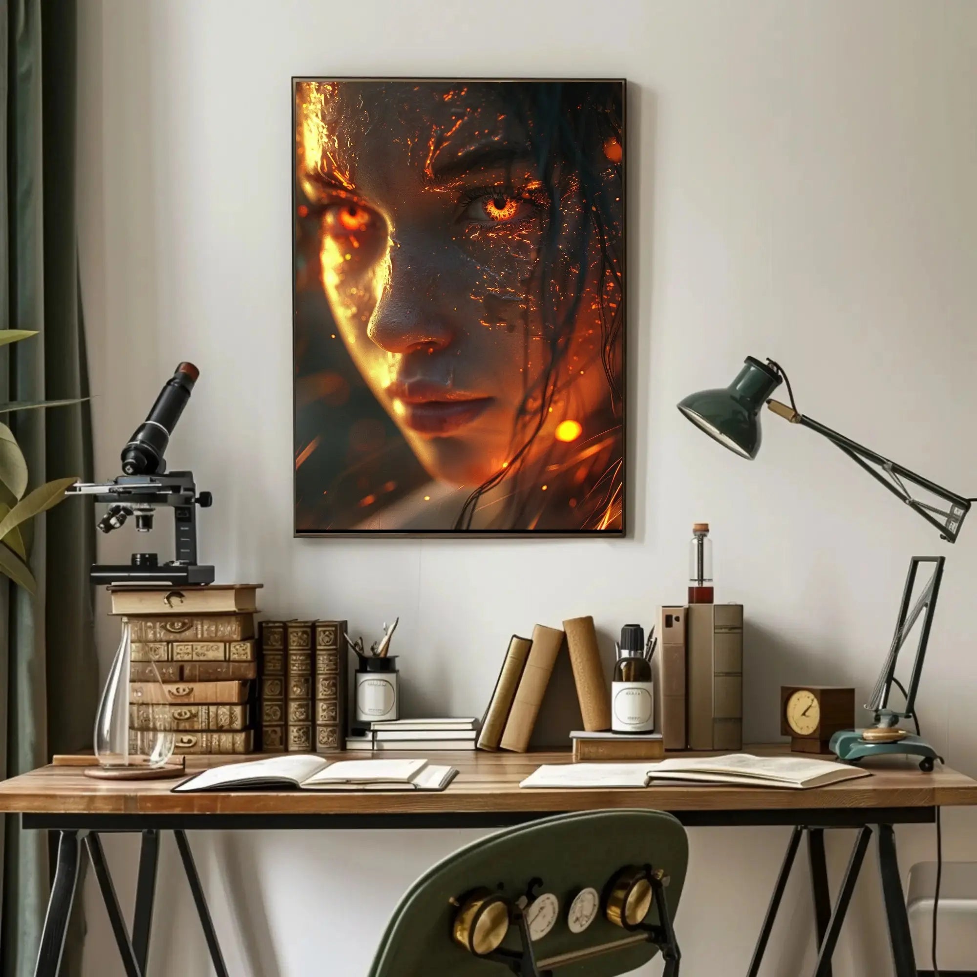 Fiery Woman Supernatural Transformation Artistic Poster PosterGoat