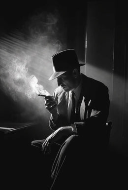 Film Noir Mystery Man in Black and White Artistic Poster PosterGoat