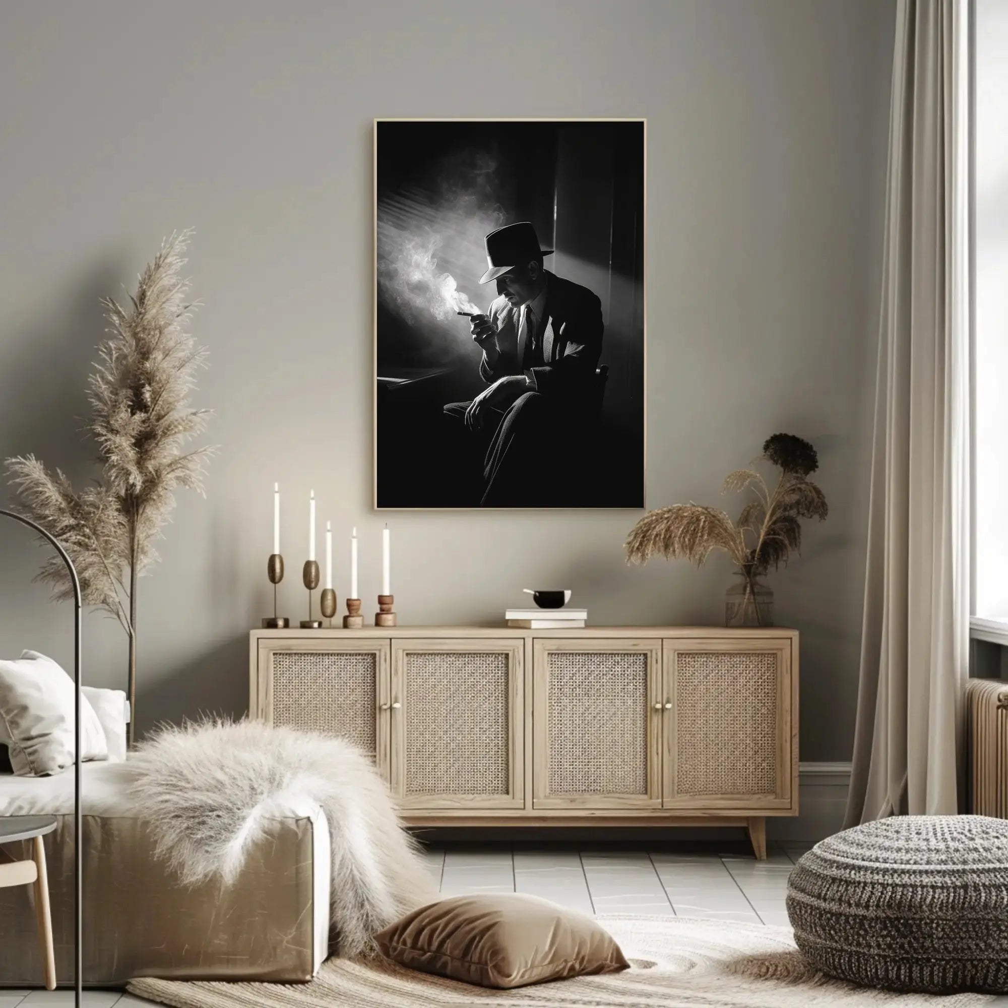 Film Noir Mystery Man in Black and White Artistic Poster PosterGoat