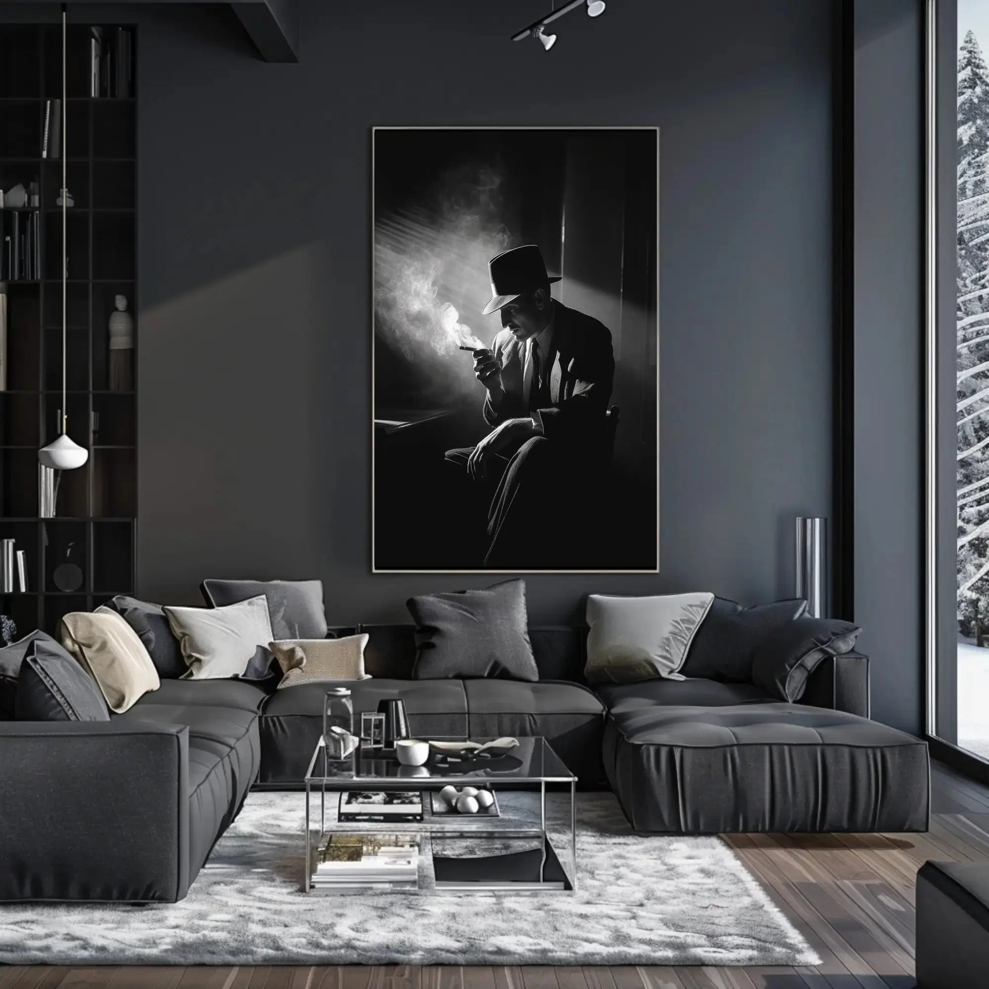 Film Noir Mystery Man in Black and White Artistic Poster PosterGoat