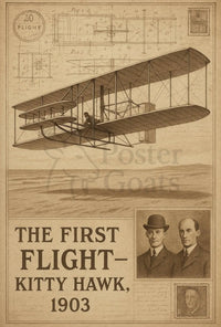 First Flight Wright Brothers Historical Aviation Poster PosterGoat