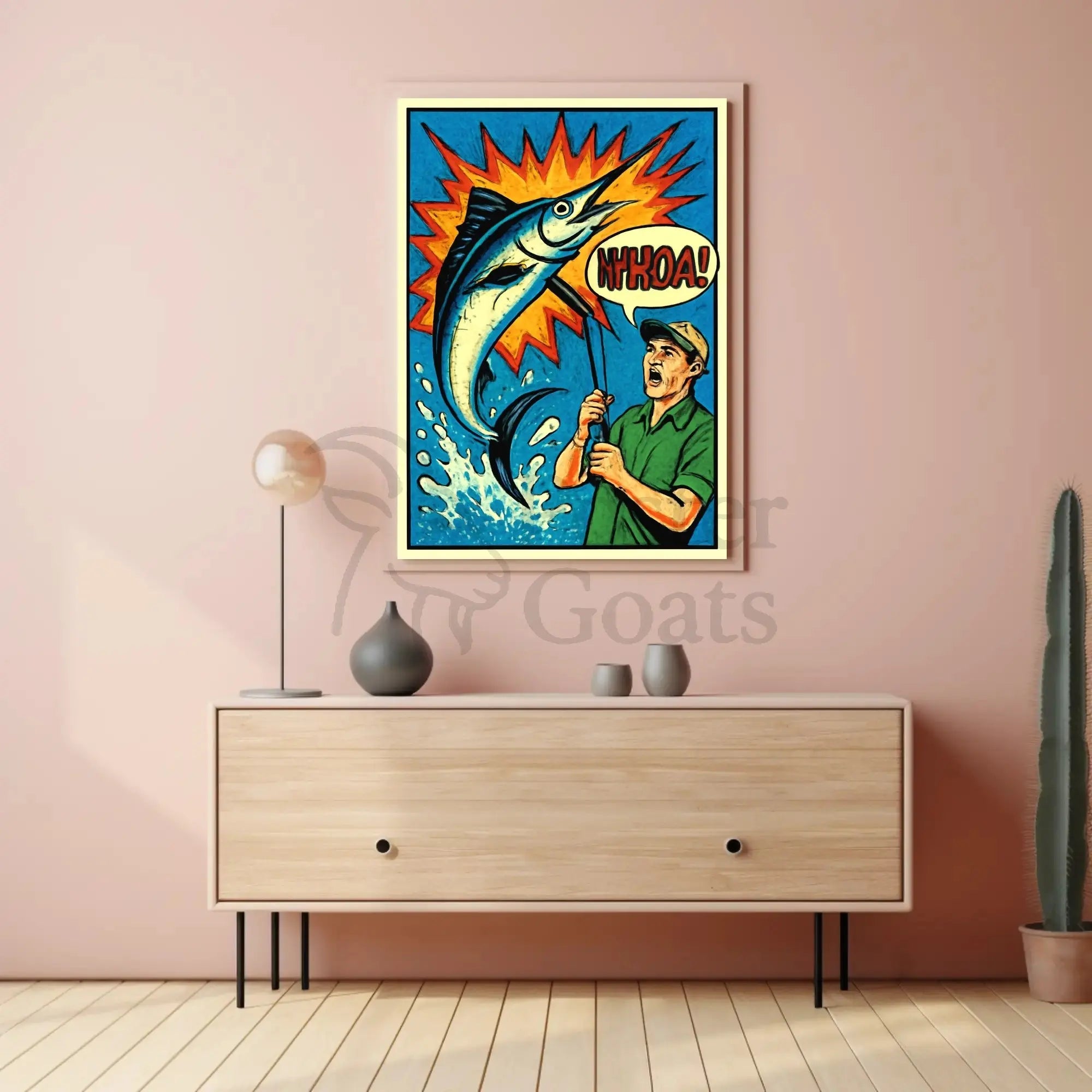 Fishing Comic Art Action Scene Sports Poster PosterGoat