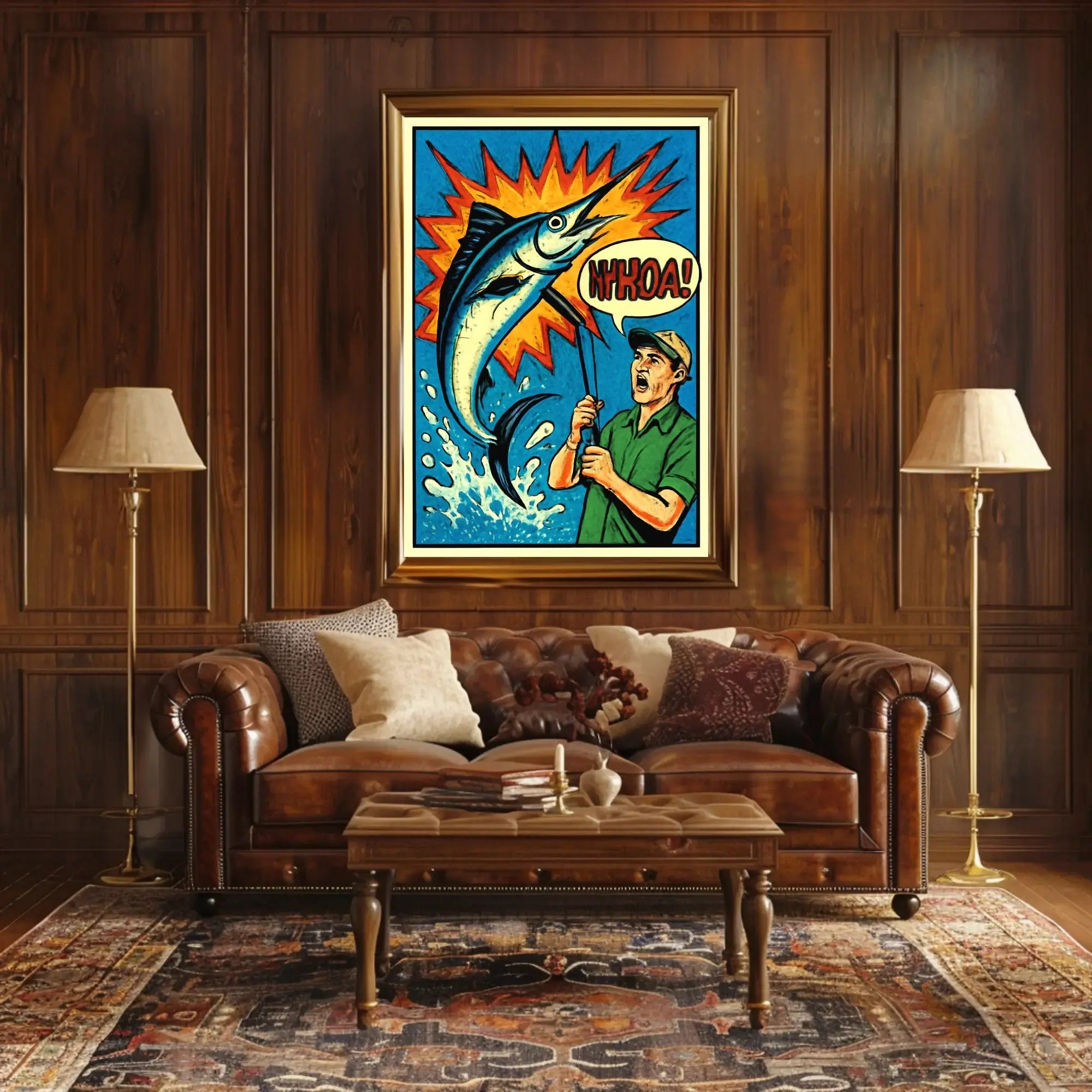Fishing Comic Art Action Scene Sports Poster PosterGoat