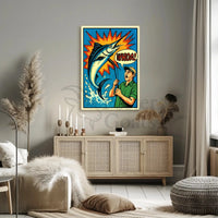 Fishing Comic Art Action Scene Sports Poster PosterGoat