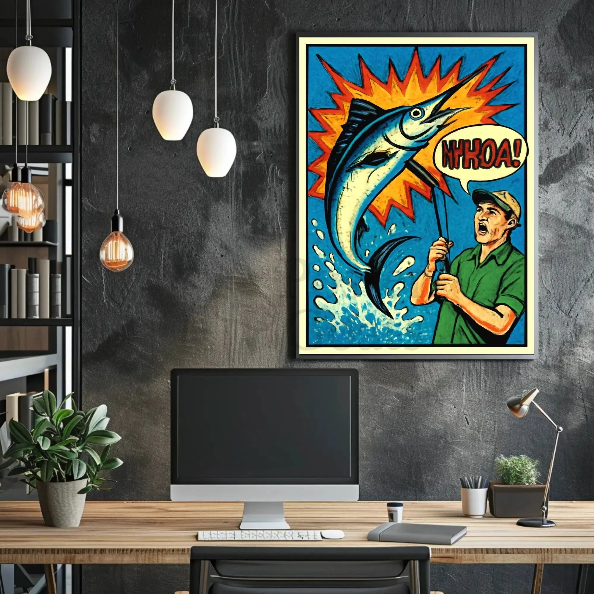 Fishing Comic Art Action Scene Sports Poster PosterGoat
